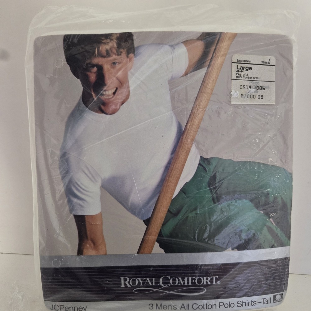 Vintage NOS 3-pack Royal Comfort JC Penney T Shirt White Cotton L TALL (42-44)